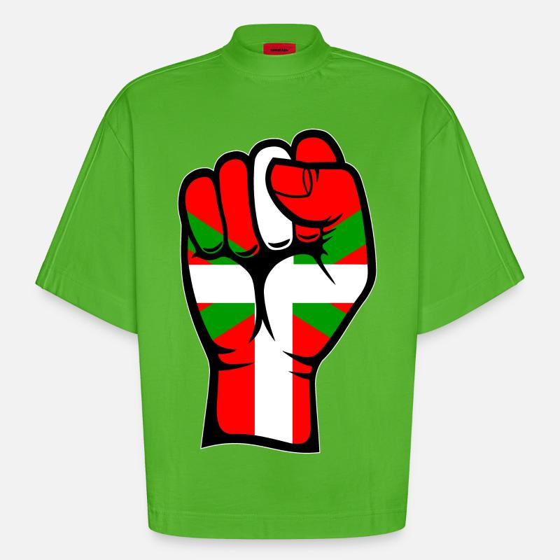 Poing drapeau basque - T-shirt bio épais oversize Boxy fabriqué en UE - Apple Neon
