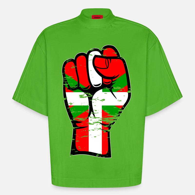 Poing de drapeau basque utilisé - T-shirt bio épais oversize Boxy fabriqué en UE - Apple Neon