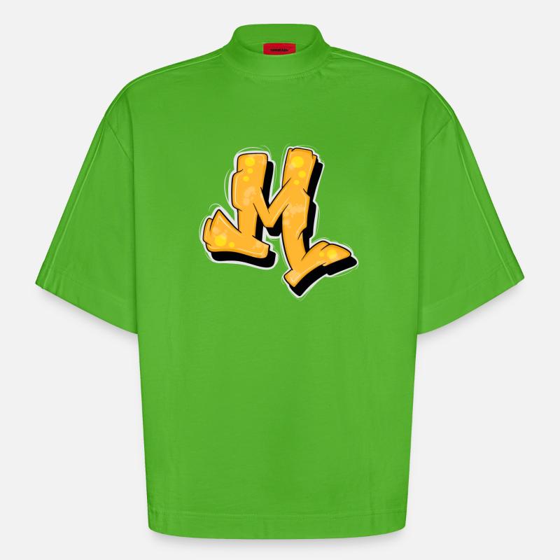 Gelbe Graffiti Initialen Logo. - Heavyweight Oversized Organic Boxy T-Shirt Made in EU - Apple Neon