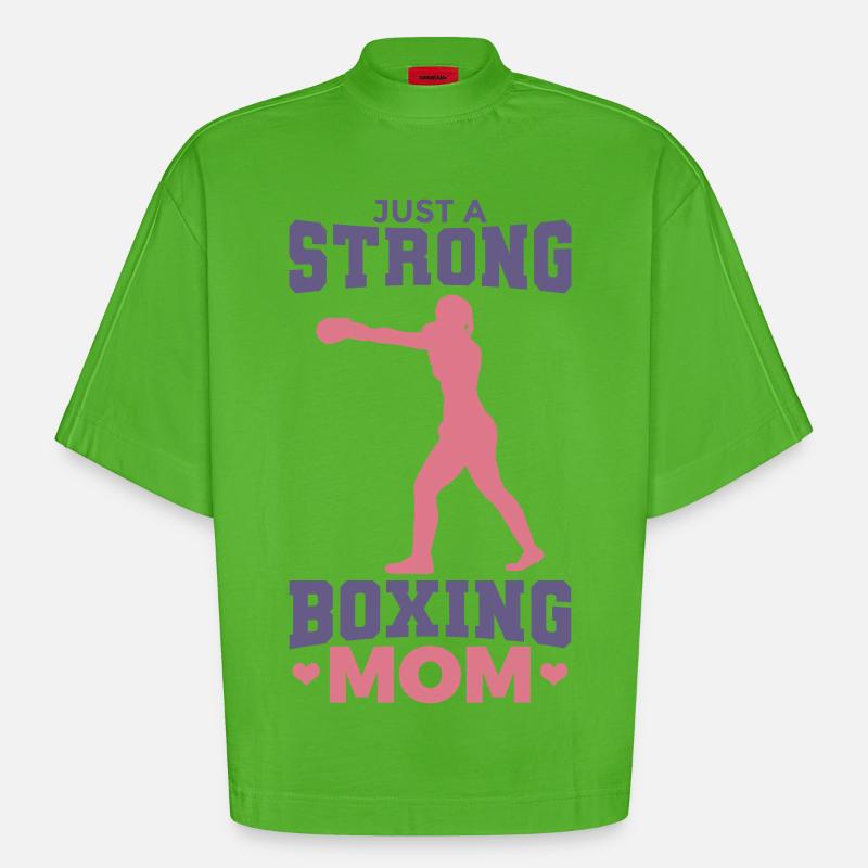Juste une maman boxeuse forte - T-shirt bio épais oversize Boxy fabriqué en UE - Apple Neon