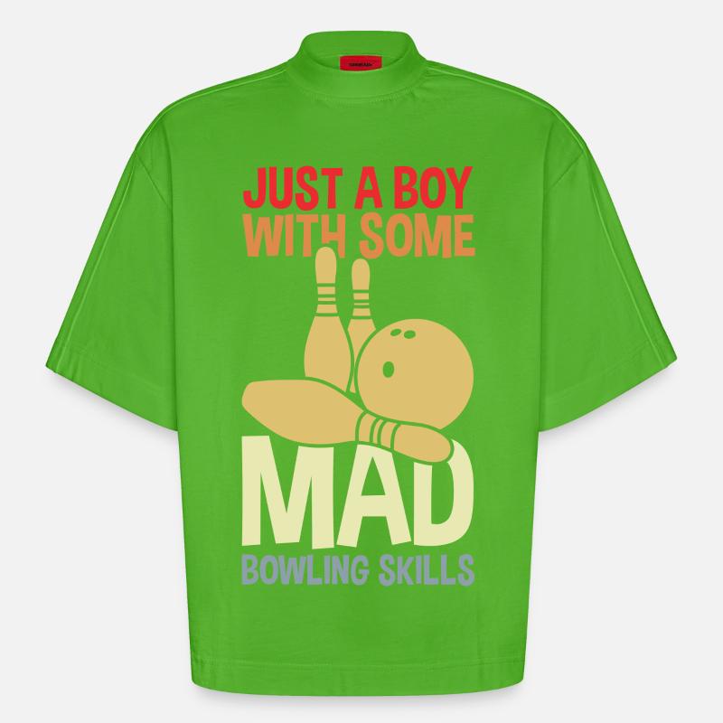 Drôle de garçon de bowling - T-shirt bio épais oversize Boxy fabriqué en UE - Apple Neon