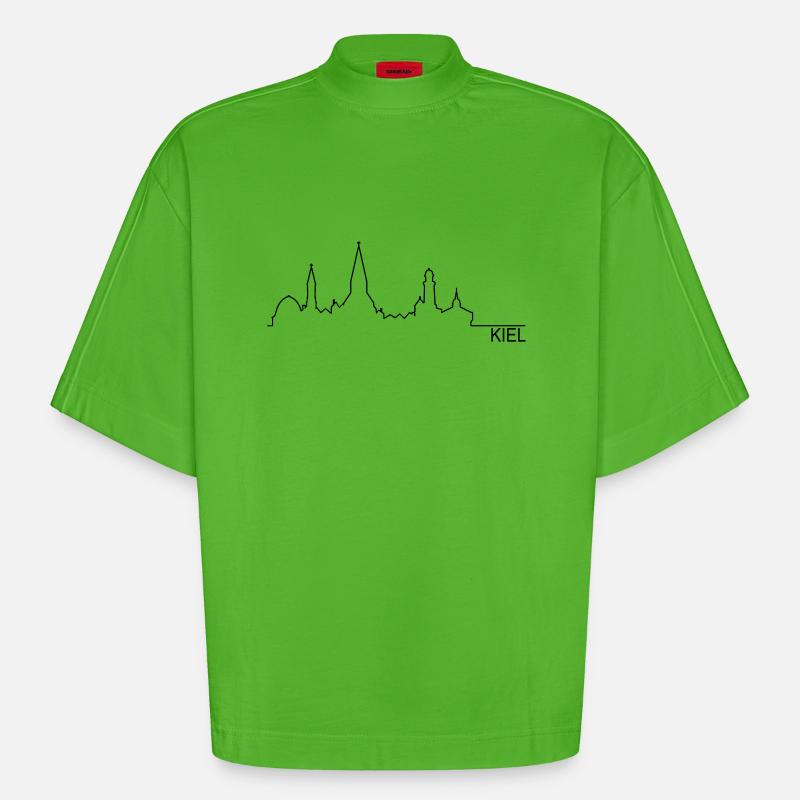 Skyline Kiel Silhouette Name - Heavyweight Oversized Organic Boxy T-Shirt Made in EU - Apple Neon