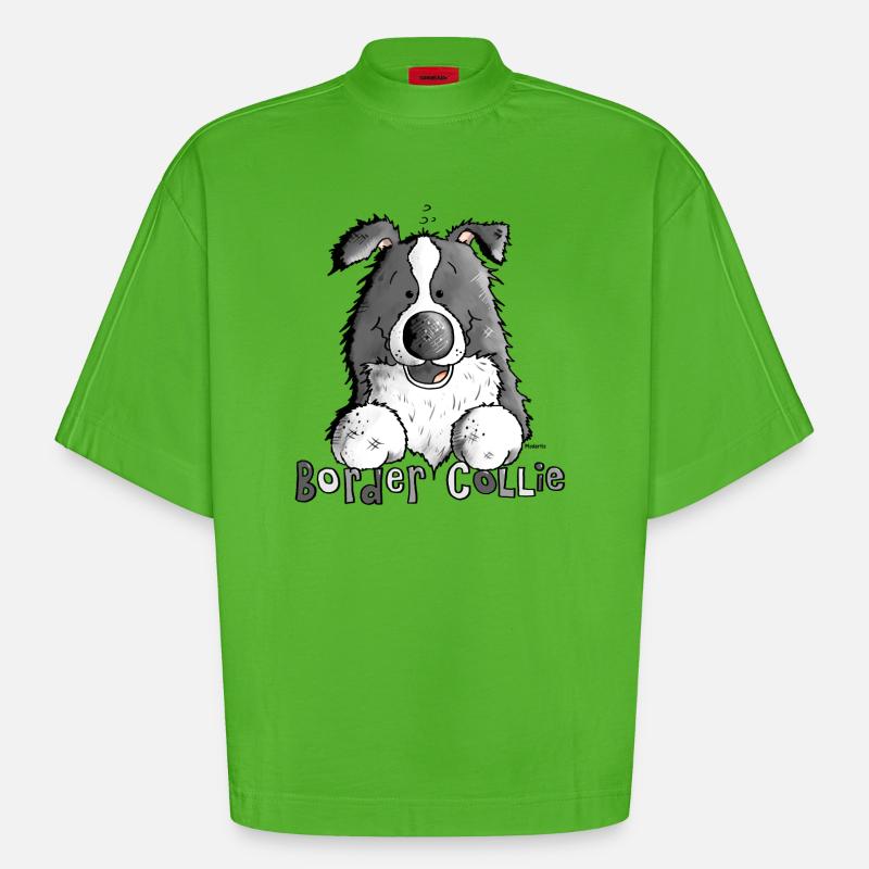 Petit Boder Collie - Chien de Berger - T-shirt bio épais oversize Boxy fabriqué en UE - Apple Neon