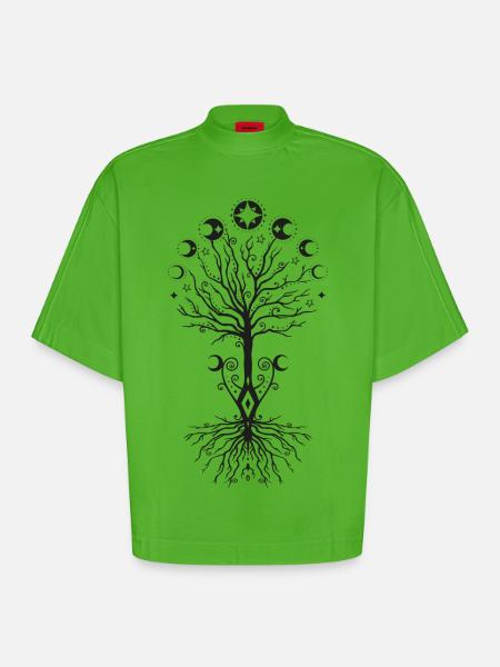 Yggdrasil Lebensbaum mit Mondphasen - Heavyweight Oversized Organic Boxy T-Shirt Made in EU - Apple Neon