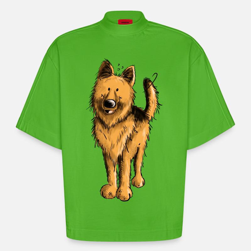 Lustiger Deutscher Schäferhund DSH Hund Comic - Heavyweight Oversized Organic Boxy T-Shirt Made in EU - Apple Neon