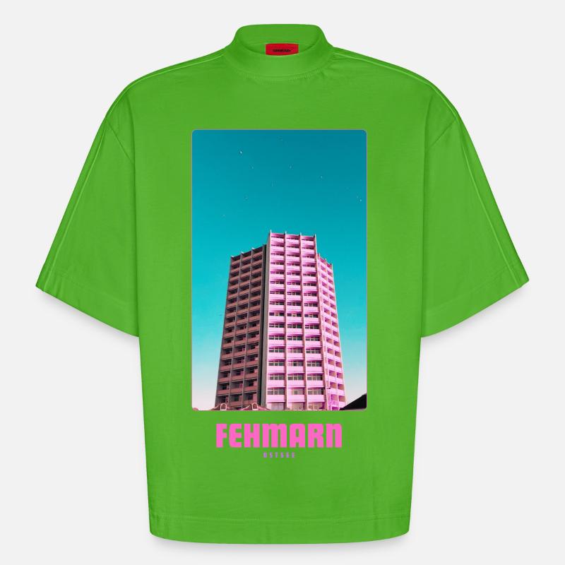 Fehmarn _ Ostsee  - Heavyweight Oversized Organic Boxy T-Shirt Made in EU - Apple Neon