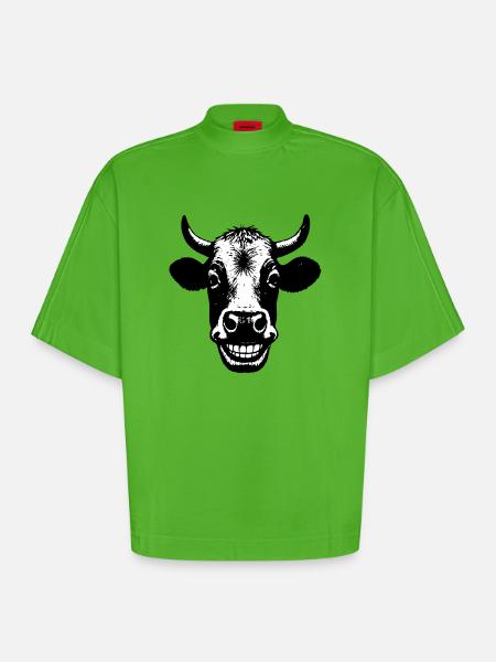 Grinning Cow - Heavyweight Oversized Organic Boxy T-Shirt Made in EU - Apple Neon