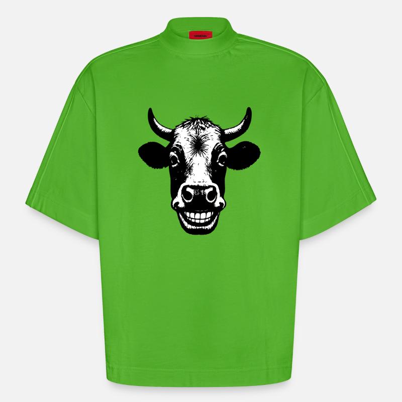 Grinning Cow - Heavyweight Oversized Organic Boxy T-Shirt Made in EU - Apple Neon
