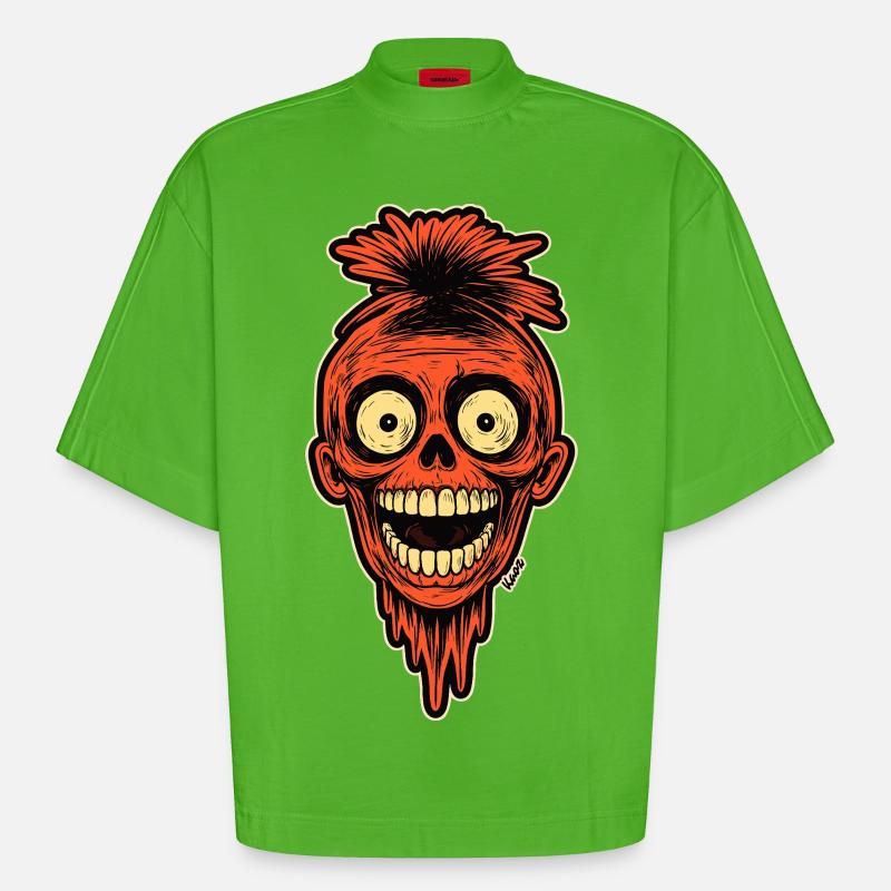Crimson Skull Mohawk Maskottchen - Heavyweight Oversized Organic Boxy T-Shirt Made in EU - Apple Neon
