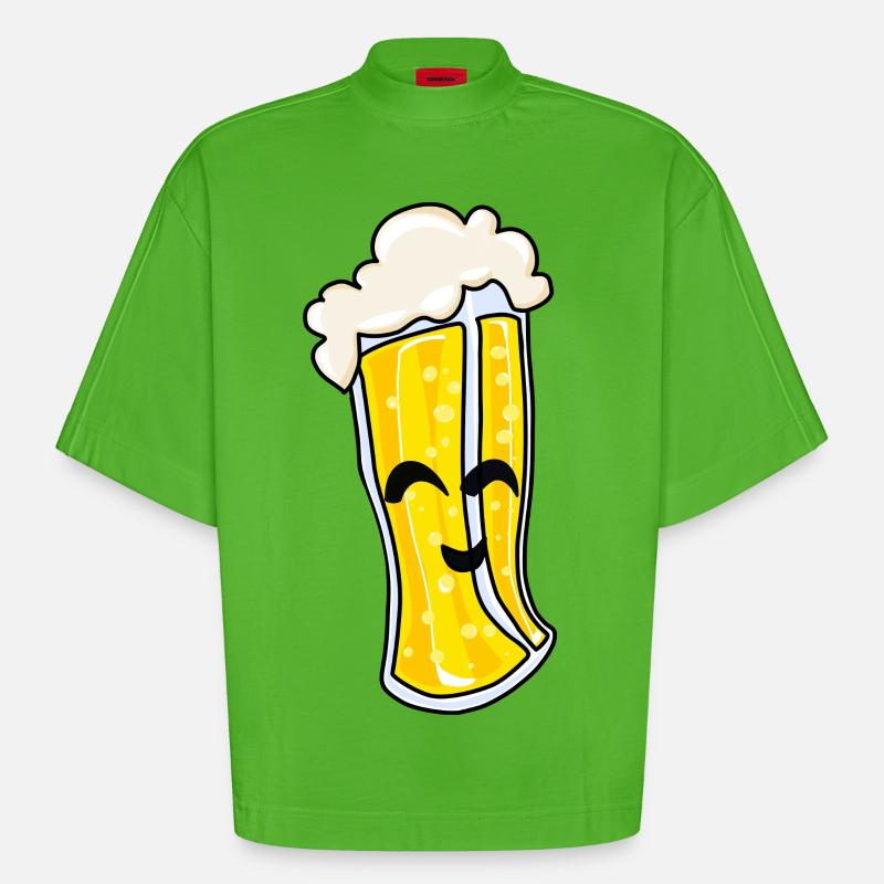 Beer joy - T-shirt bio épais oversize Boxy fabriqué en UE - Apple Neon