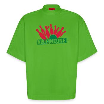 Kegeln - alle Neune! Kegel - Heavyweight Oversized Organic Boxy T-Shirt Made in EU - Apple Neon - Vorne