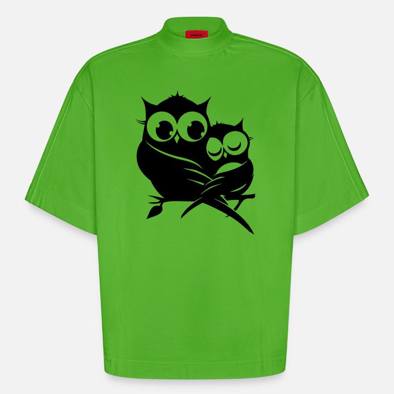 zwei Eulen auf einem Ast - Heavyweight Oversized Organic Boxy T-Shirt Made in EU - Apple Neon