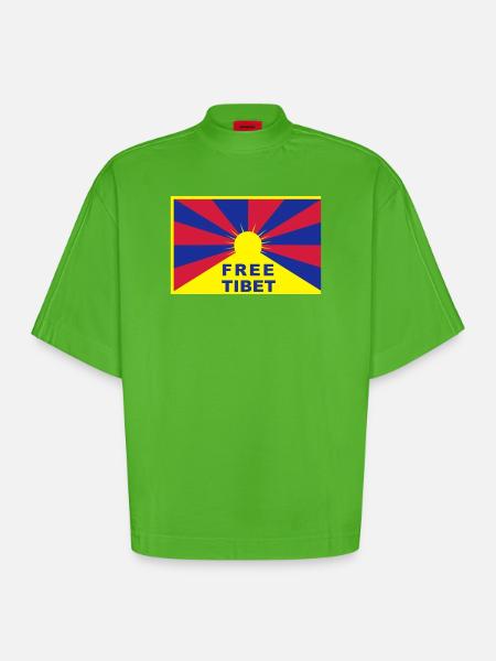 Free Tibet - Heavyweight Oversized Organic Boxy T-Shirt Made in EU - Apple Neon