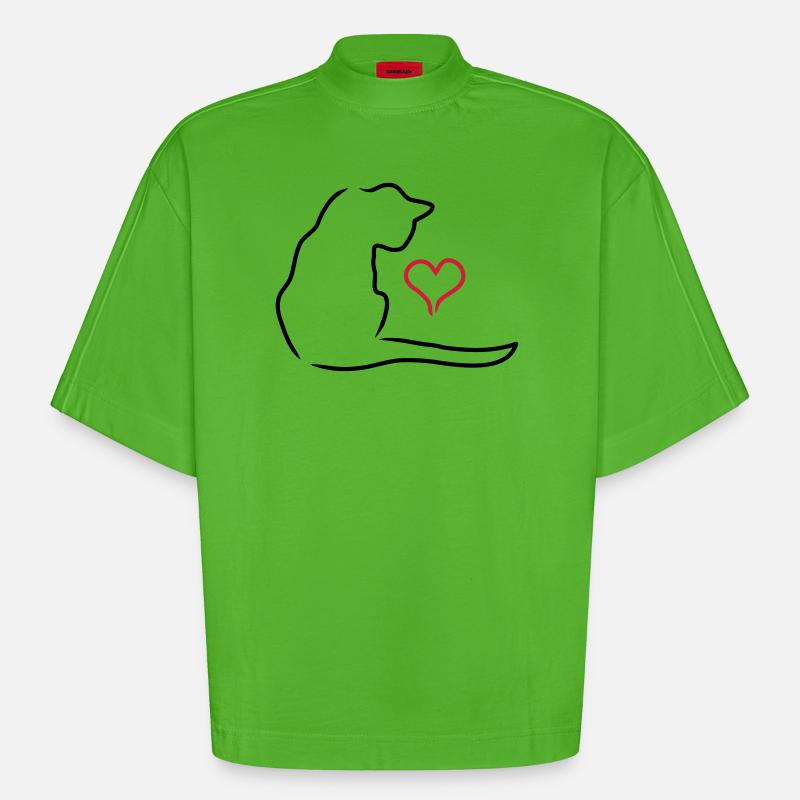 cat - Heavyweight Oversized Organic Boxy T-Shirt Made in EU - Apple Neon