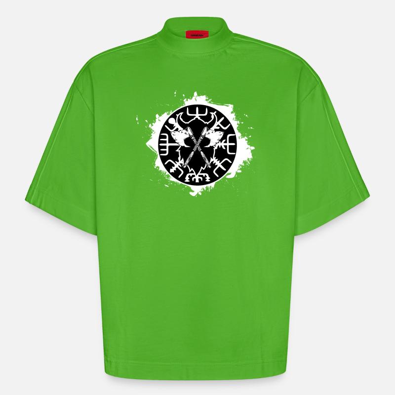 vegvisir compas du nord blanc - T-shirt bio épais oversize Boxy fabriqué en UE - Apple Neon