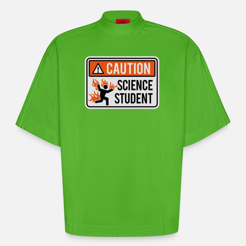 Caution science student - physics / chemistry - Heavyweight Oversized Organic Boxy T-Shirt Made in EU - Apple Neon