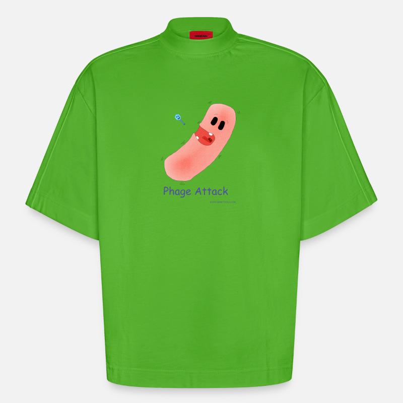 Phage Attack - Bakterium & Bakteriophage - Heavyweight Oversized Organic Boxy T-Shirt Made in EU - Apple Neon