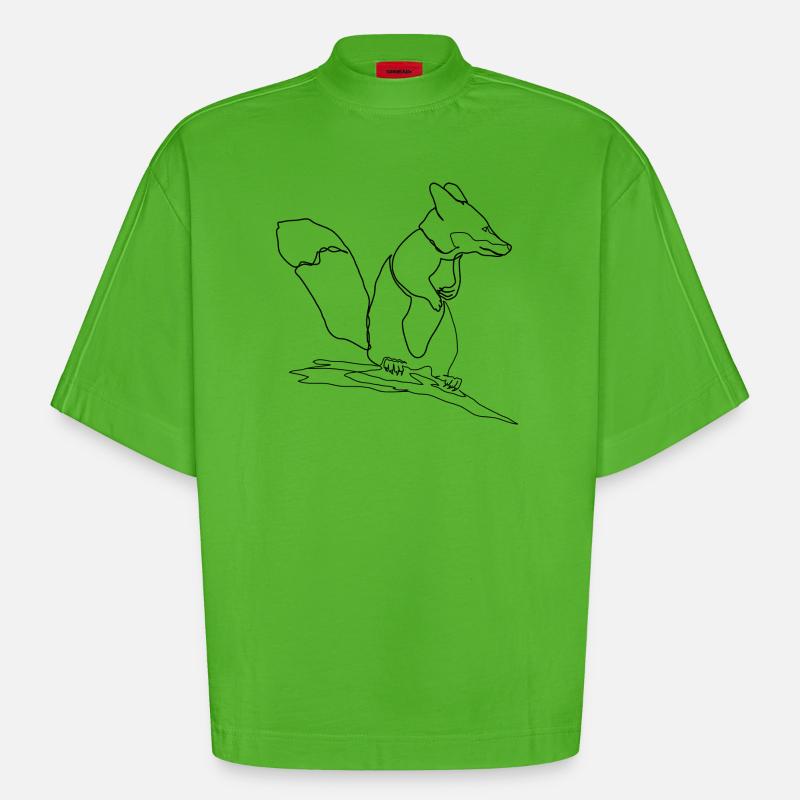 Fuchs Eichhörnchen Squirrel Fox - Heavyweight Oversized Organic Boxy T-Shirt Made in EU - Apple Neon