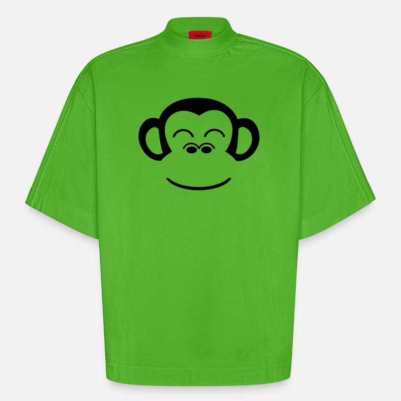Affe Schimpanse Affengesicht Gorilla Menschenaffe - Heavyweight Oversized Organic Boxy T-Shirt Made in EU - Apple Neon
