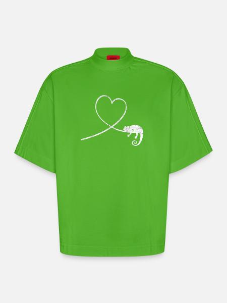 Chameleon Reptile Terrarium Pet Gift - Heavyweight Oversized Organic Boxy T-Shirt Made in EU - Apple Neon