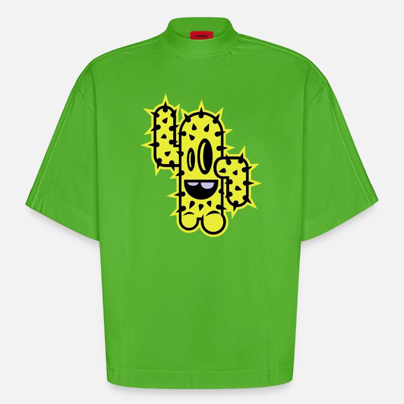 cactus high five comic - Heavyweight Oversized Organic Boxy T-Shirt Made in EU - Apple Neon