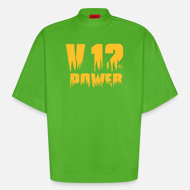 V12 PUISSANCE - T-shirt bio épais oversize Boxy fabriqué en UE - Apple Neon