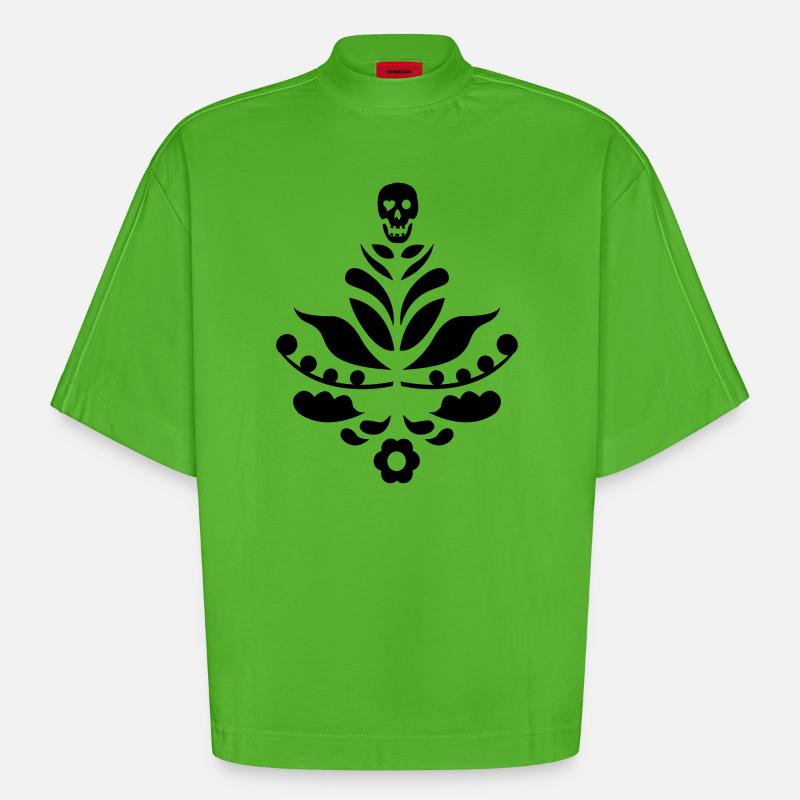 Kurbits & crâne noir - T-shirt bio épais oversize Boxy fabriqué en UE - Apple Neon