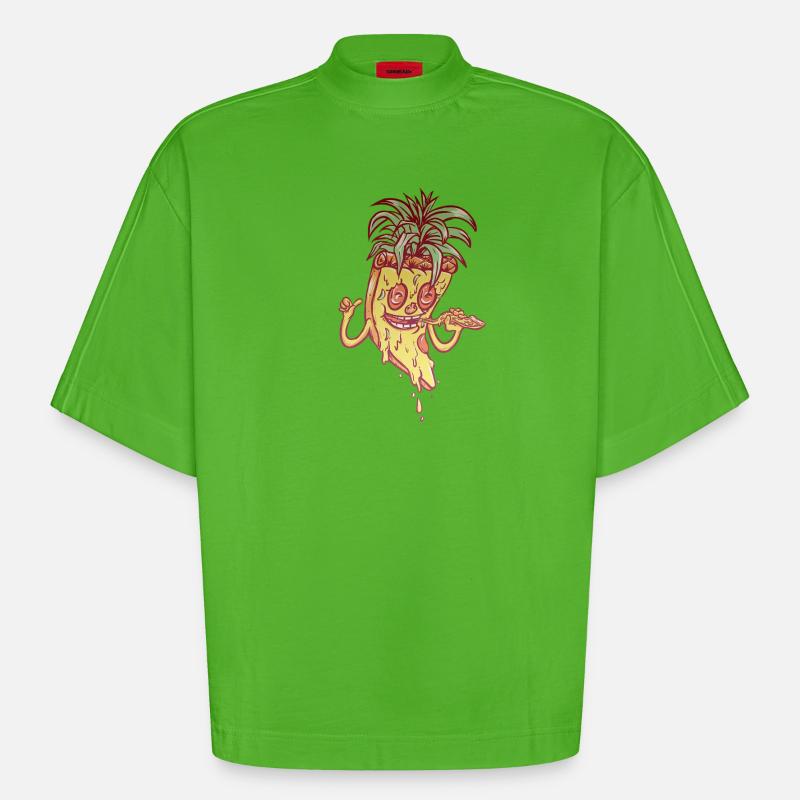 Funky Mascot Pineapple Pizza - Heavyweight Oversized Organic Boxy T-Shirt Made in EU - Apple Neon