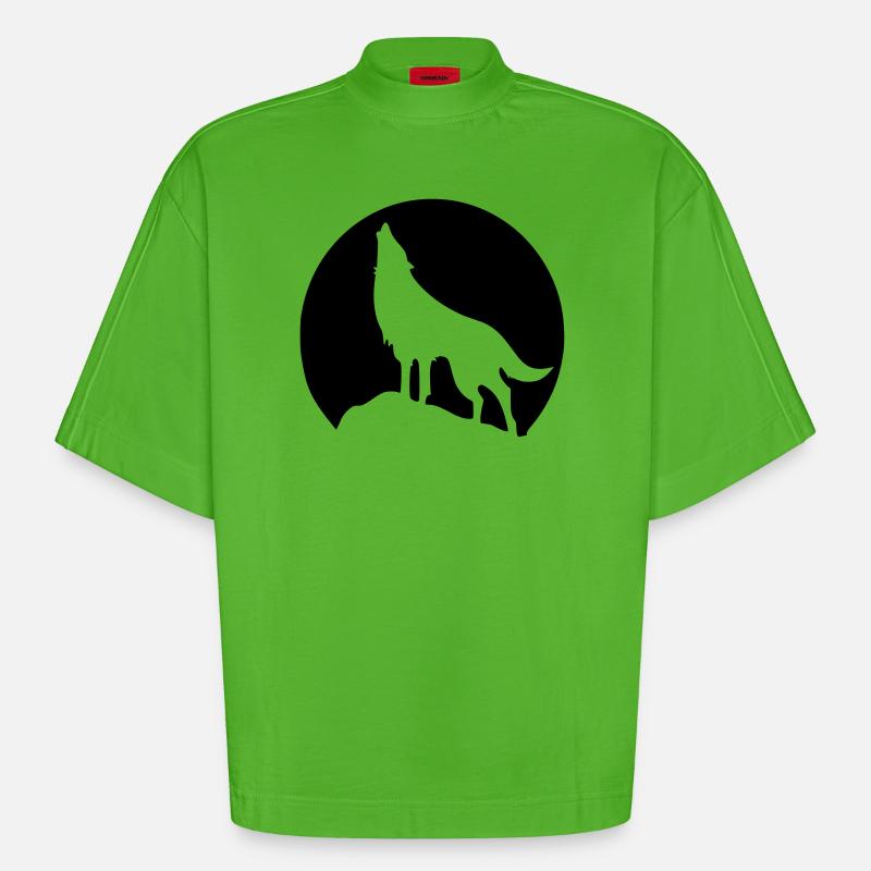 Wolf - Mond - Heavyweight Oversized Organic Boxy T-Shirt Made in EU - Apple Neon