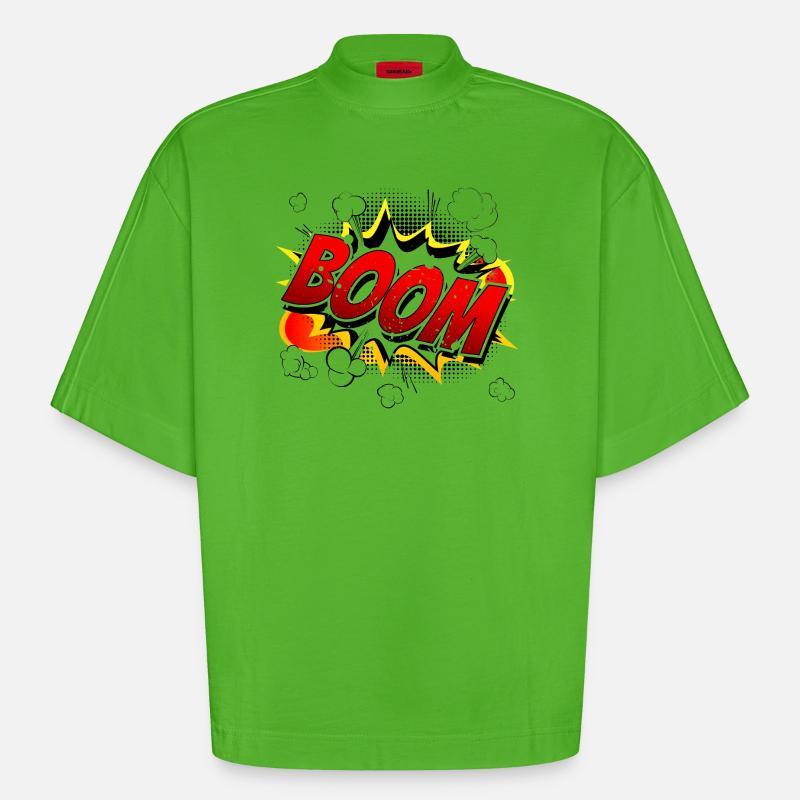 Boom Comic Grafik - Heavyweight Oversized Organic Boxy T-Shirt Made in EU - Apple Neon