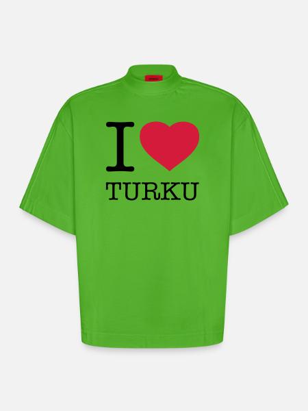 J’AIME TURKU Finlande Finlande - T-shirt bio épais oversize Boxy fabriqué en UE - Apple Neon
