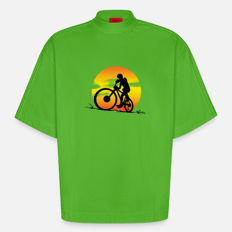 MTB sunset - Heavyweight Oversized Organic Boxy T-Shirt Made in EU - Apple Neon