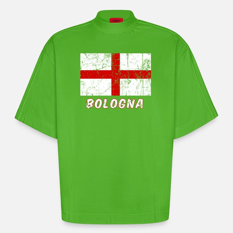 Drapeau Bologne Drapeau Fahne Drapeau drapeau - T-shirt bio épais oversize Boxy fabriqué en UE - Apple Neon