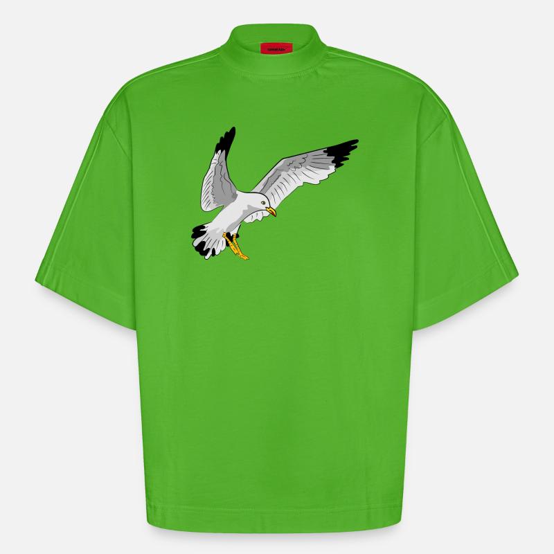 Stilvolle Seevogel Silhouette einer Möwe - Heavyweight Oversized Organic Boxy T-Shirt Made in EU - Apple Neon