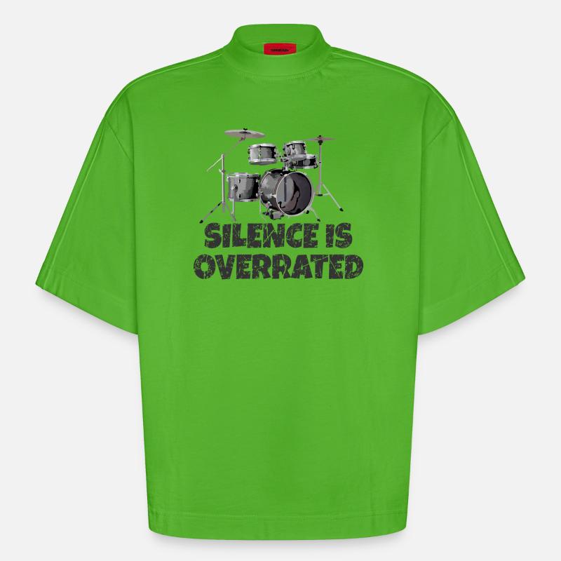 Silence is overrated - Drummer Drum Kit - Heavyweight Oversized Organic Boxy T-Shirt Made in EU - Apple Neon