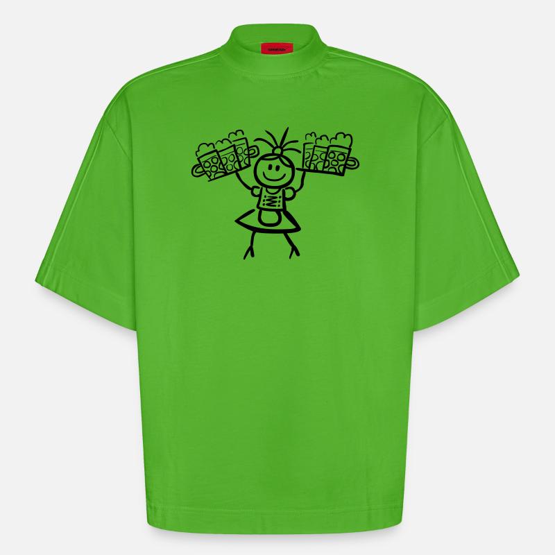 Kellnerin im Dirndl mit Biertablett - Heavyweight Oversized Organic Boxy T-Shirt Made in EU - Apple Neon