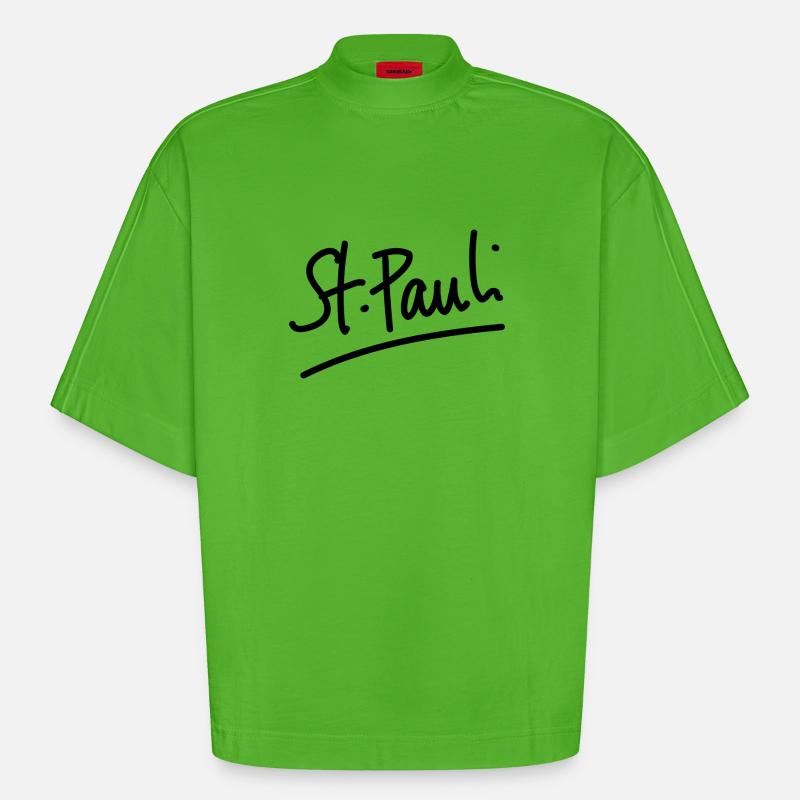 St. Pauli - écriture - T-shirt bio épais oversize Boxy fabriqué en UE - Apple Neon