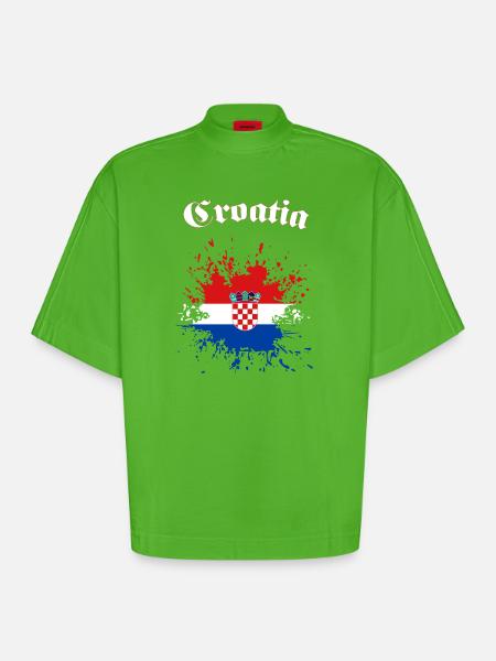Kroatien Splatter Croatia - Heavyweight Oversized Organic Boxy T-Shirt Made in EU - Apple Neon