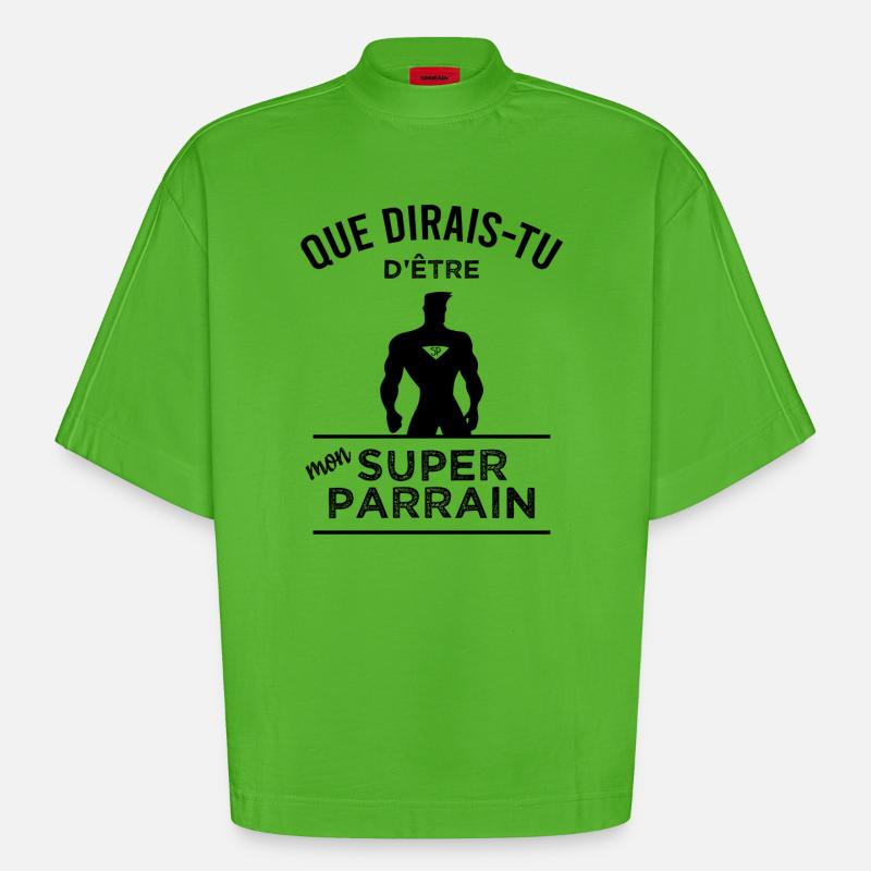 Deviens mon super parrain - T-shirt bio épais oversize Boxy fabriqué en UE - Apple Neon