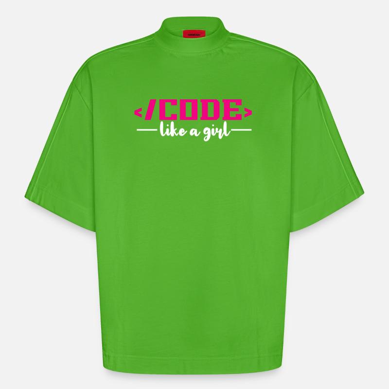 Coding Programming Computer Science - Heavyweight Oversized Organic Boxy T-Shirt Made in EU - Apple Neon