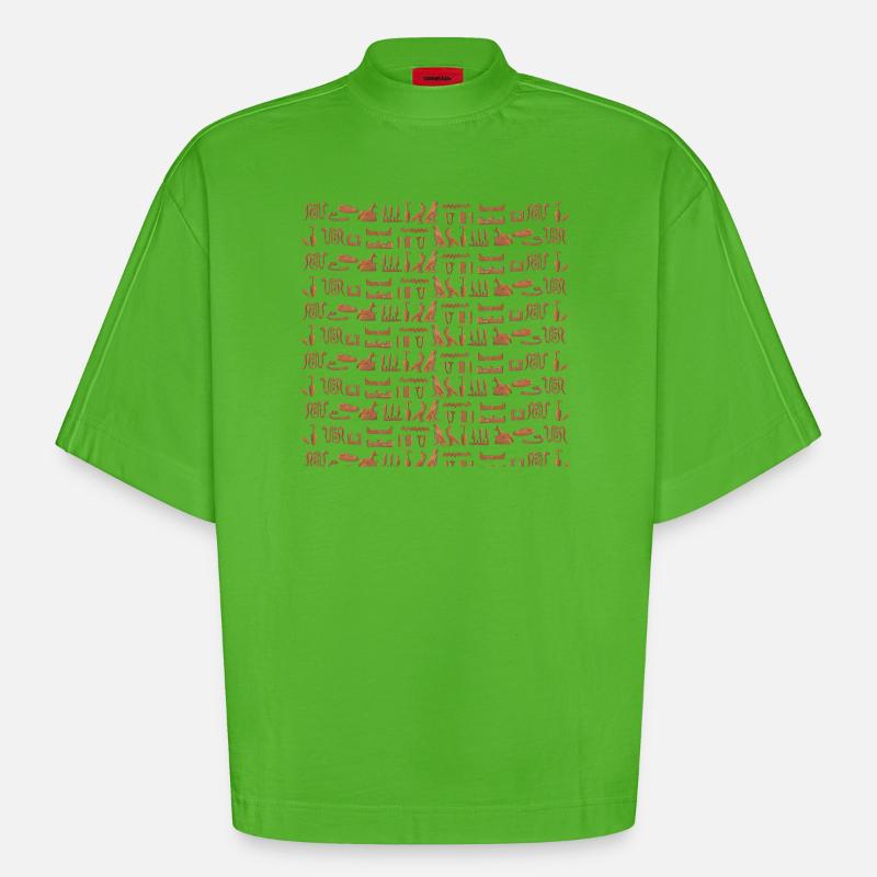 Ancient Egypt, hieroglyphic pattern, gift idea - Heavyweight Oversized Organic Boxy T-Shirt Made in EU - Apple Neon