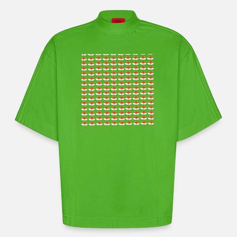 Fox head pattern, children's pattern - Heavyweight Oversized Organic Boxy T-Shirt Made in EU - Apple Neon