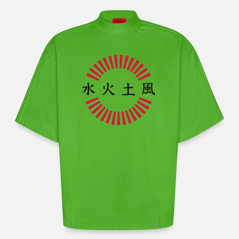 Japon caractères feu terre eau vent - T-shirt bio épais oversize Boxy fabriqué en UE - Apple Neon