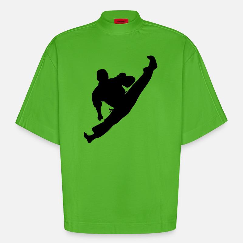 Jumpkick Geri Kick Karate oder Teakwondo - Heavyweight Oversized Organic Boxy T-Shirt Made in EU - Apple Neon