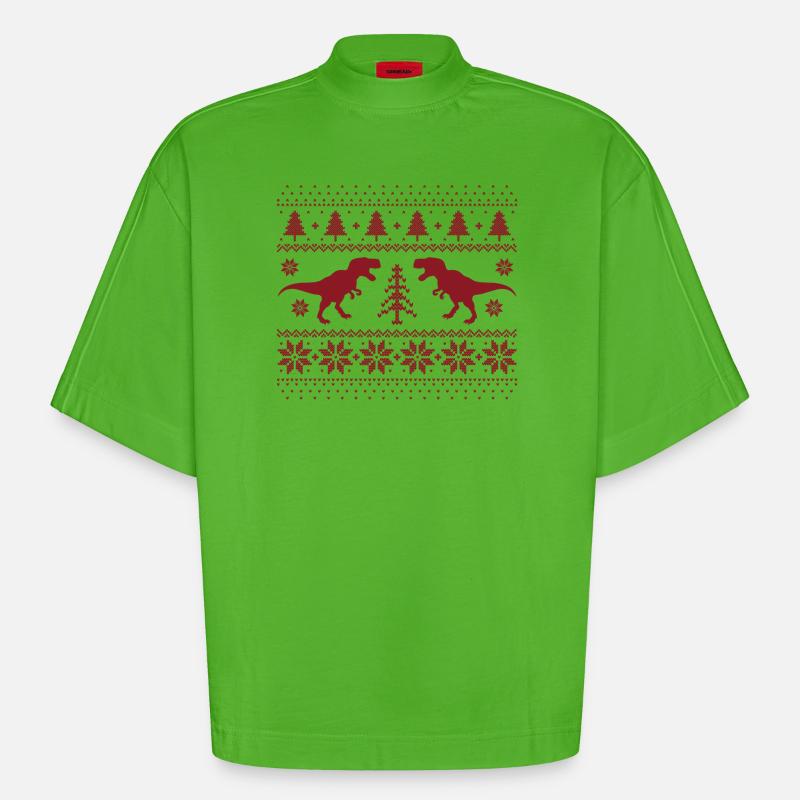 Dinosaurier-Weihnachtspullover - Heavyweight Oversized Organic Boxy T-Shirt Made in EU - Apple Neon