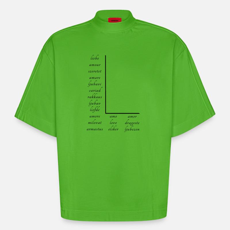 L’amour En Beaucoup de Langues Différentes - T-shirt bio épais oversize Boxy fabriqué en UE - Apple Neon