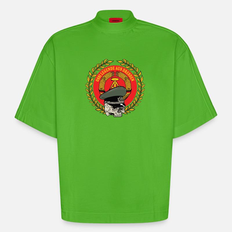 Légende Ossi du design de la RDA / DDR de Dresde - T-shirt bio épais oversize Boxy fabriqué en UE - Apple Neon