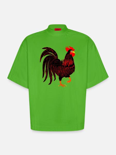 Schwarzer Hahn Coq - Heavyweight Oversized Organic Boxy T-Shirt Made in EU - Apple Neon