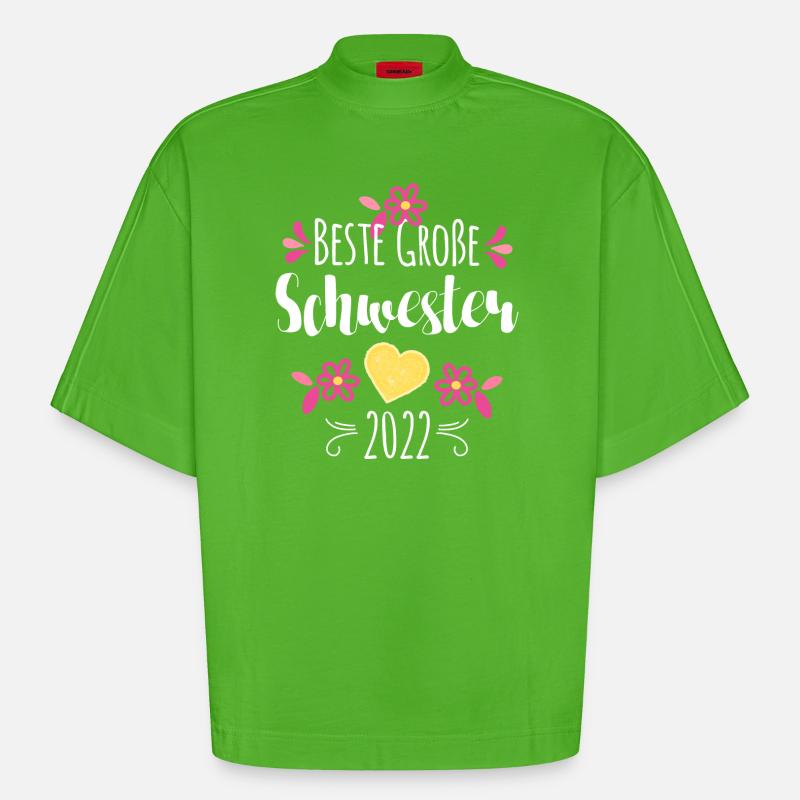 Beste Große Schwester 2022 - Heavyweight Oversized Organic Boxy T-Shirt Made in EU - Apple Neon