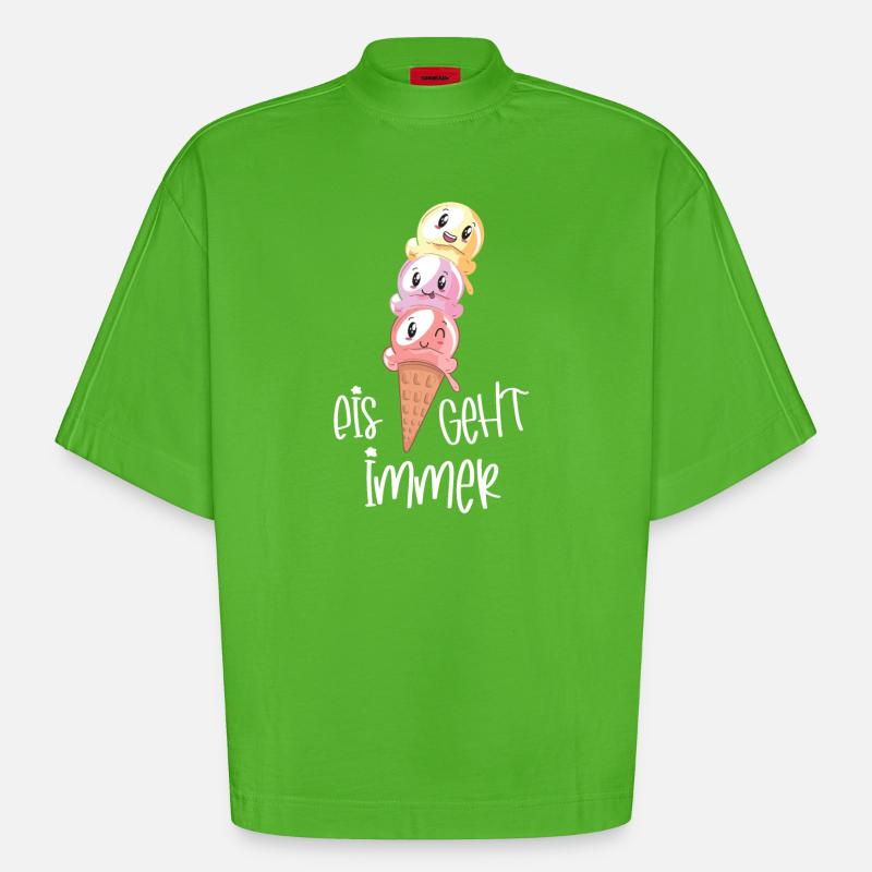 Eiscreme Lover Kawaii "Eis geht immer" - Heavyweight Oversized Organic Boxy T-Shirt Made in EU - Apple Neon